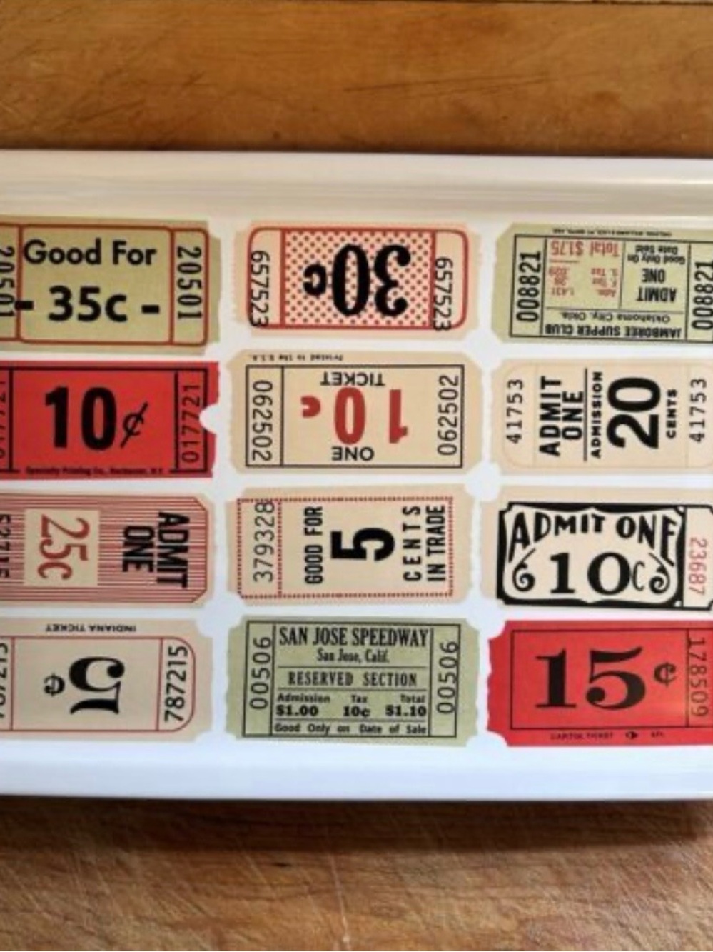 Rare ticket, admit one theme ceramic tray by Fishs Eddy & West Elm